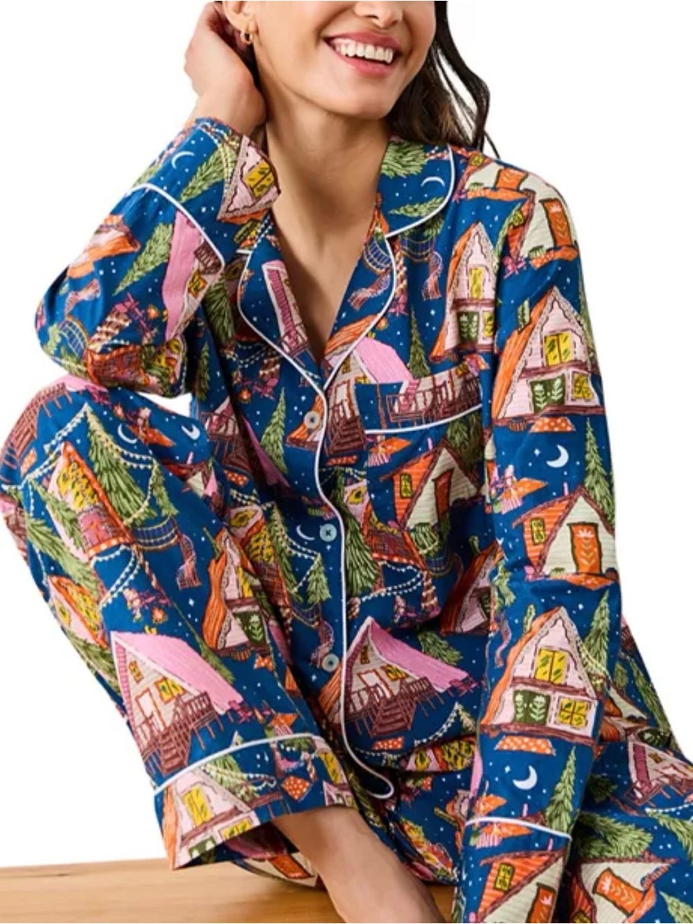 Printfresh Bonfire Stories Long Pajama Set Starlight Blue M Organic Cotton